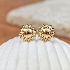 14KT Yellow Gold Polished Mini Sunflower Post Stud Earrings NEW Small Size