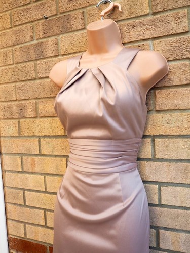 JULIAN TAYLOR NEW YORK BEIGE SATIN RUCHED WAIST PARTY COCKTAIL DRESS 4 6 XXS XS - Picture 4 of 7