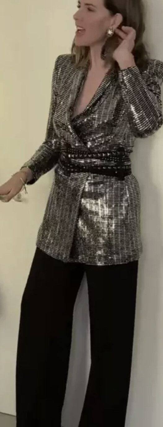 ZARA Gold Sequin Wrap Blazer Tuxedo Dress Bloggers AS… Gem