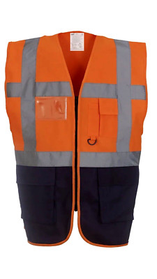 HI-VIZ REFLEKTIERENDE WESTE/WESTE ORANGE/MARINE GR.( M) AUSWEIS HANDYTASCHEN NEU