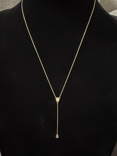 14k YELLOW Gold Diamond Solitaire Y Lariat Drop Chain Necklace for Women - Picture 15 of 17
