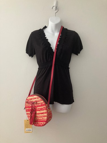 Patricia Nash Ebbe Bandolera Redonda Cartera Bolso de Mano Paja con Cuero Lazo Top Cremallera Nuevo con Etiquetas - Imagen 17 de 20