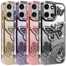 For Moto G Stylus 5G 2025 Case Electroplated Glitter Butterfly Design Cover