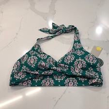 NEW BODEN Womens US Size 10 Green Pink Floral Ithaca Twist Halter Bikini Top