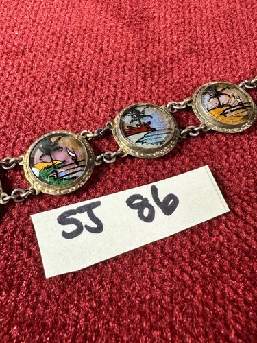 Menalaus Blue Morpho Butterfly Wing Hand Painted Beach Scenery Circle Bracelet - Picture 15 of 15