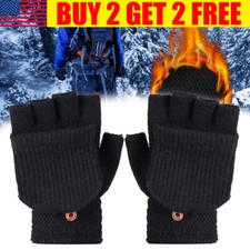 Men Winter Knitted Fingerless Gloves Thermal Insulation Warm Convertible Mittens