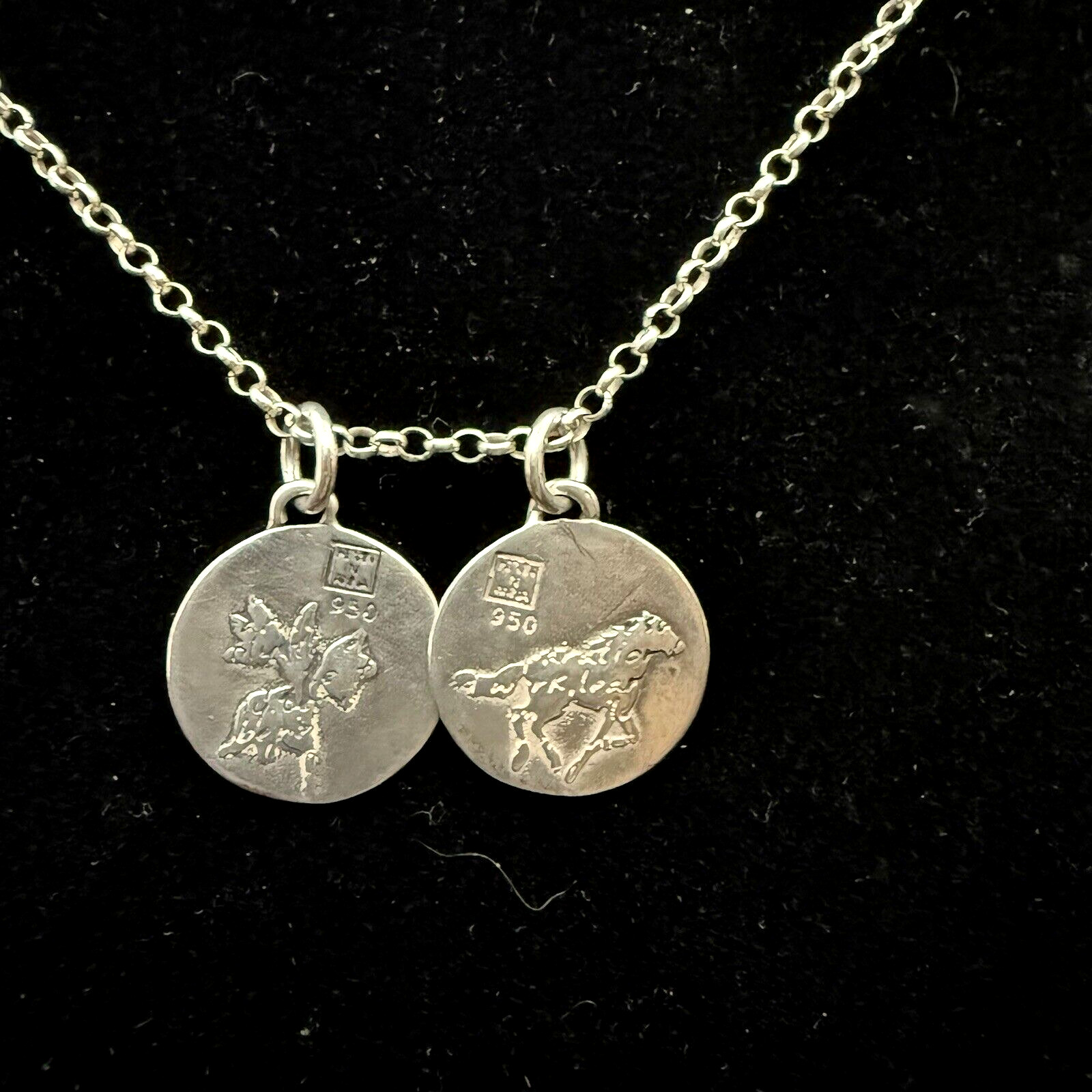 Sterling Silver Kevin N Anna Horse (Success) & Flower (Happiness) Pendants 17In