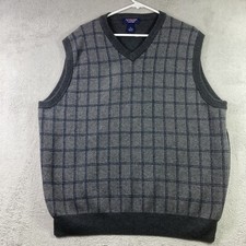 Vintage Roundtree Yorke Sweater Vest Men XL Gray V Neck Wool/Cotton Hong Kong