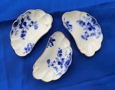 Antique - W.H. Grindley "Marguerite" 3 Bone Dishes England Flow Blue Gold Trim