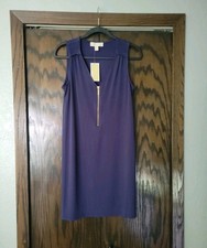 NEW MICHAEL KORS small women's true navy tank top sleeveless dress gold zipper