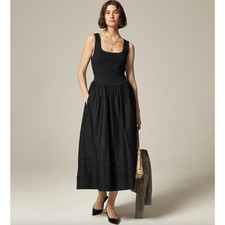 J.Crew Tall Drop Waist Mixy Dress Midi Cotton A Line Minimalist Black Medium NWT