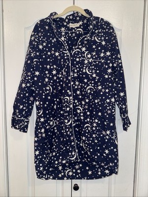 Printfresh Sleep Shirt Button Up  Dark Blue Celestial Skies Sz Medium