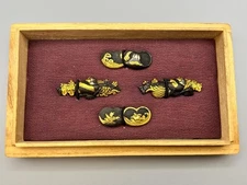 Edo Meiji Metal Work Phoenix Water Scene Gold Silver Inlay Tsuba 4P Set