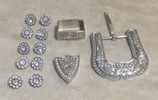 13pc Western Bling Rhinestone Floral Belt Buckle Slider Tip  Concho Charms