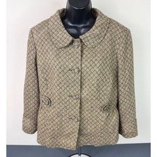 Ann Taylor Loft Women's Wool Blend Tweed Jacket Tan Size 12 Academia Preppy