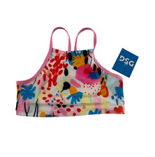 DSG Girls Strappy Halter Swim Top Coastal Collage Multi Size Small NWT