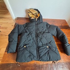 Nicole Miller New York Womens Black Gold Puffer Jacket Metallic Hooded Size M