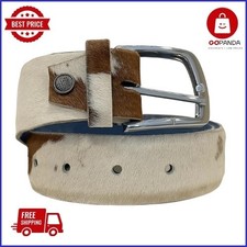 Stylish Brown and White Cowhide Belt with a Silver Buckle  Concho Genuine Belt
