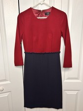 J. Crew 365 Dress Womens 2 Burgundy Blue Colorblock Long Sleeve Sheath Career