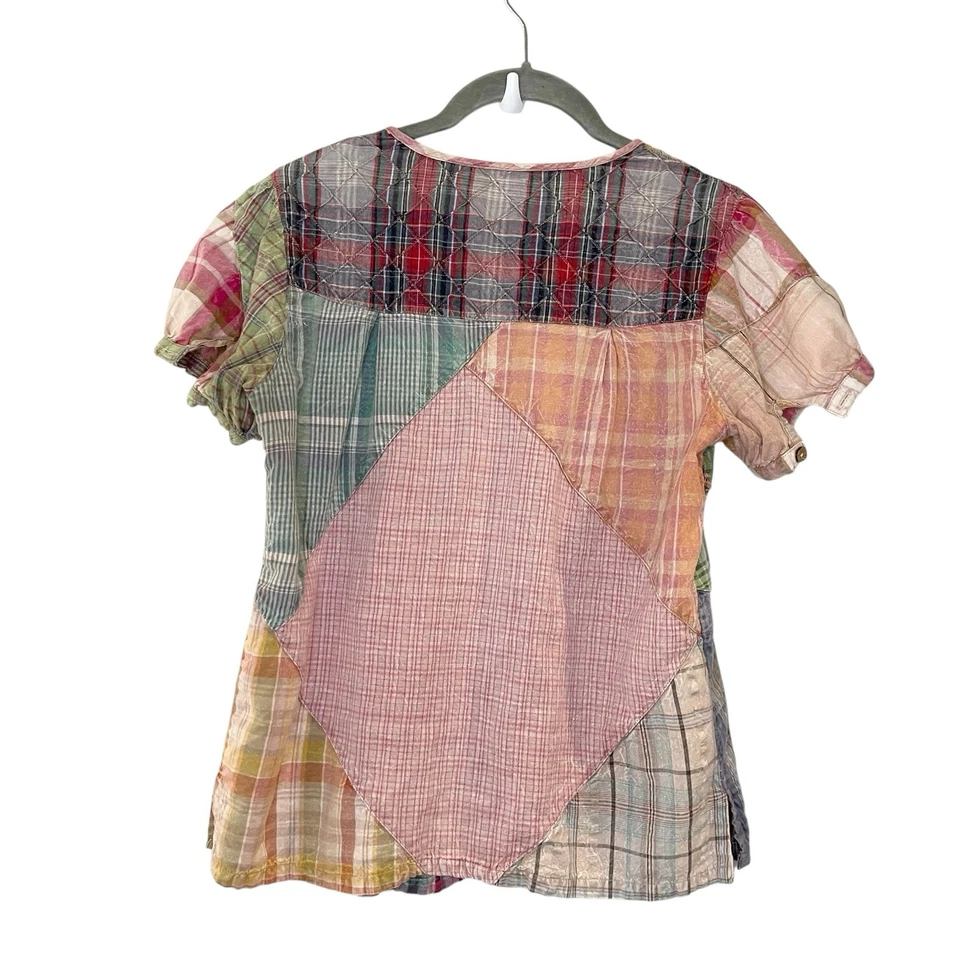 Camisa Hilos Sagrados Blusa Multicolor Retazos Boho Arte Ropa Cuadros Algodón S Foto 2 de 4