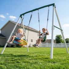 500lbs 7.5ft Heavy Duty Metal Swing Set Outdoor Kids Adult Playset with 3 Swings