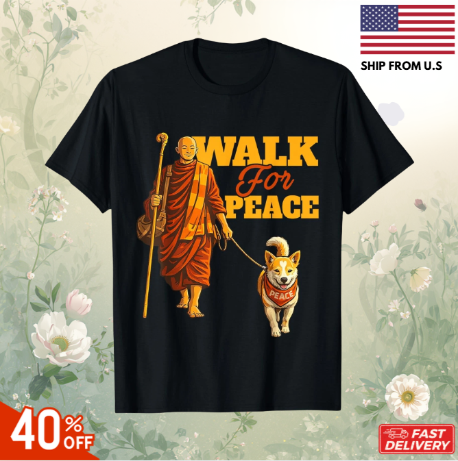 Peace Walking Monks and Aloka Dog Walk for Peace Men Women T-Shirt reprint sale