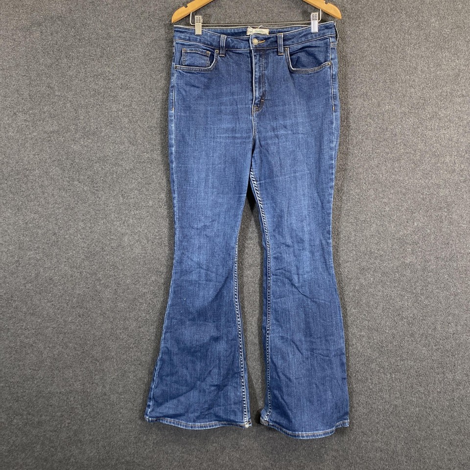 Free People Jeans Womens 31 Blue High Rise Flare Stretch Denim Boho Winter