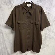Vintage Dickies Mechanic Shop Shirt Mens 2XL Brown Short Sleeve USA 