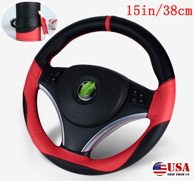 Car Steering Wheel Cover Needle&Thread DIY Hand Sewn Microfiber Leather 38cm/15''