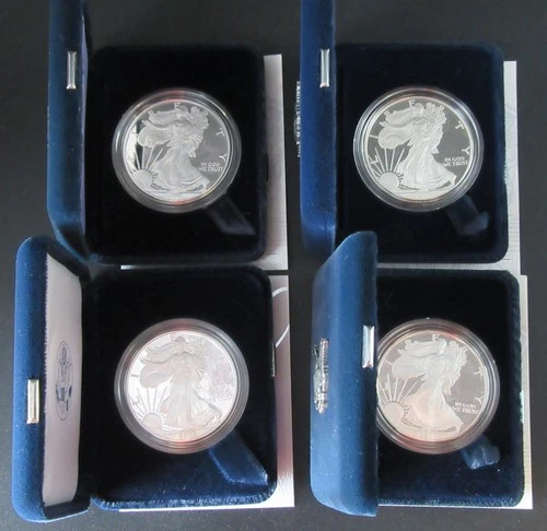 4 AMERICAN EAGLE SILVER DOLLARS PROOF COINS 1996 1998 1998 2005 1 OUNCE OZ NR!