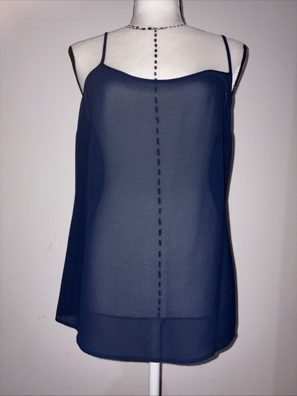 Tory Burch Womens Navy Sheer Spaghetti Strap Camisole Tank Top Size 12