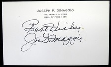 Joe Dimaggio Baseball Autographed Signed 3 x 5 Index Card - Beckett BAS