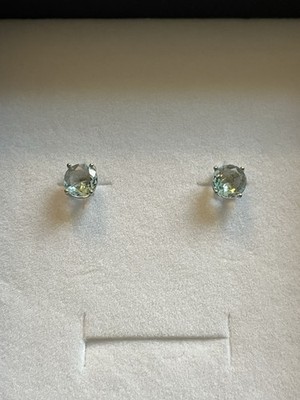 Sterling Silver Aquamarine Blue Moissanite 8mm Round stud Earrings