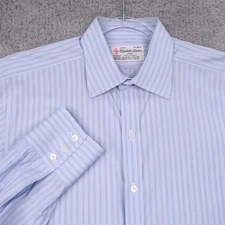 Turnbull & Asser Shirt Mens 17-43cm Blue Stripe 3 Button Cuff England Cotton