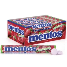 Mentos Chewy Mint Candy Roll, Strawberry, Non Melting, Party, 14 Pieces (Bulk
