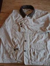 Vtg 90s Chore Barn Work Coat Mens Sz XL Leather / Corduroy Collar Unlined Beige