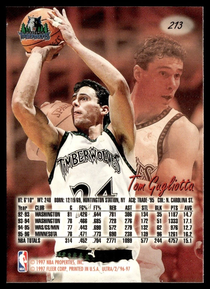 1996-97 Ultra Tom Gugliotta Minnesota Timberwolves #213 - Image 2 of 2