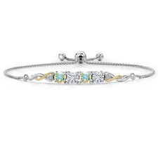 925 Silver and 10K Yellow Gold Mercury Mist Mystic Topaz, White Moissanite and