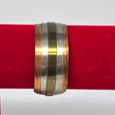 MIXED METAL COPPER SILVER PLATE AND BRASS WIDE CUFF BRACELET FUNKY MID CENTURY