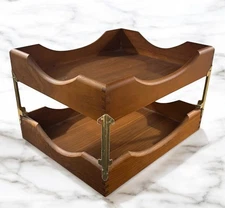 Vintage Mid Century Dove Tailed Wood Letter / Paper Trays Carver Wood Products