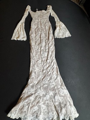 House of CB Lulu Ivory Lace Bell Sleeve Corset Maxi Dress Size XS