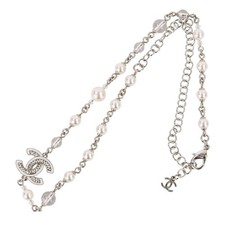 Chanel Coco Mark Pearl Necklace Women Silver One Size