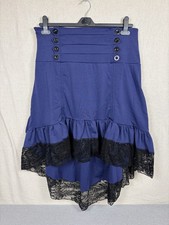 Gonna donna steampunk gotica alta bassa volant pizzo blu navy taglia 16