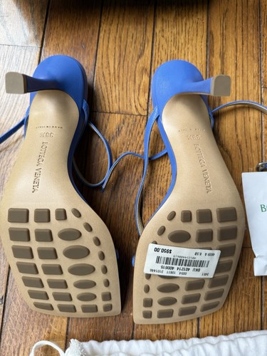 NEW Bottega Veneta Stretch Heels Shoes Blue leather sandals 608835 Sz 38.5 8.5 - Foto 6 di 12