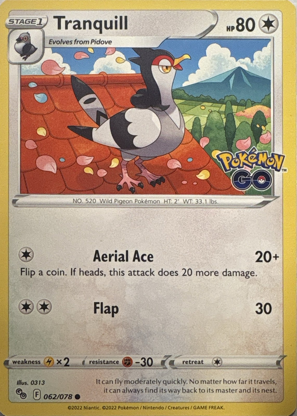 Tranquill Common Pokemon GO 062/078 LP
