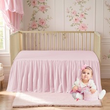 Attached Crib Skirt Sheet Girls Boys Ruffled Bed Skirt One Side 2-in-1, 100...