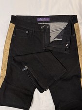 Fall 2016 Ralph Lauren Purple Label 29 Black Biker Moto Zipper Jeans Gold Stripe