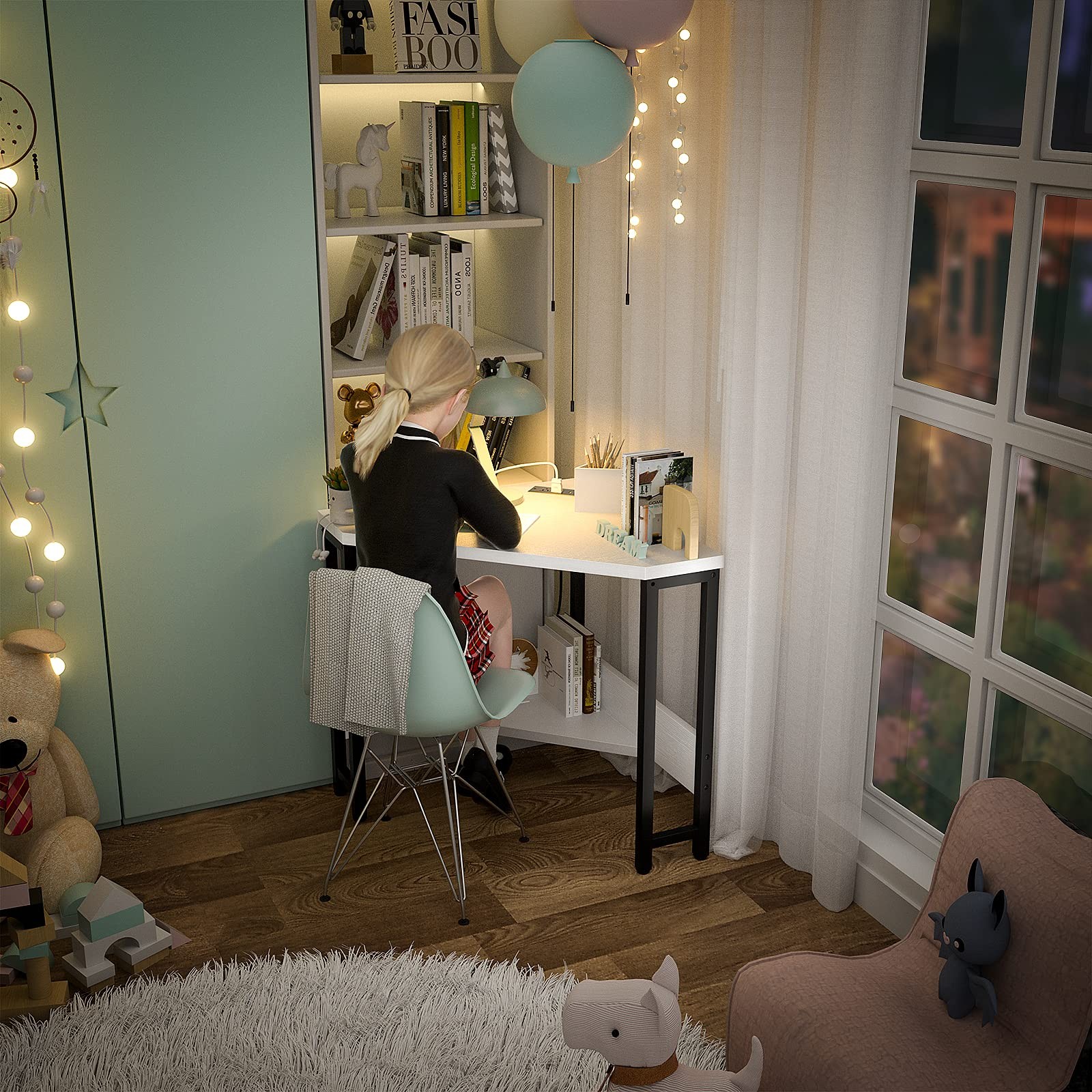 Corner Desk Small Desk with Outlets Corner Table for Small Space, Computer De...