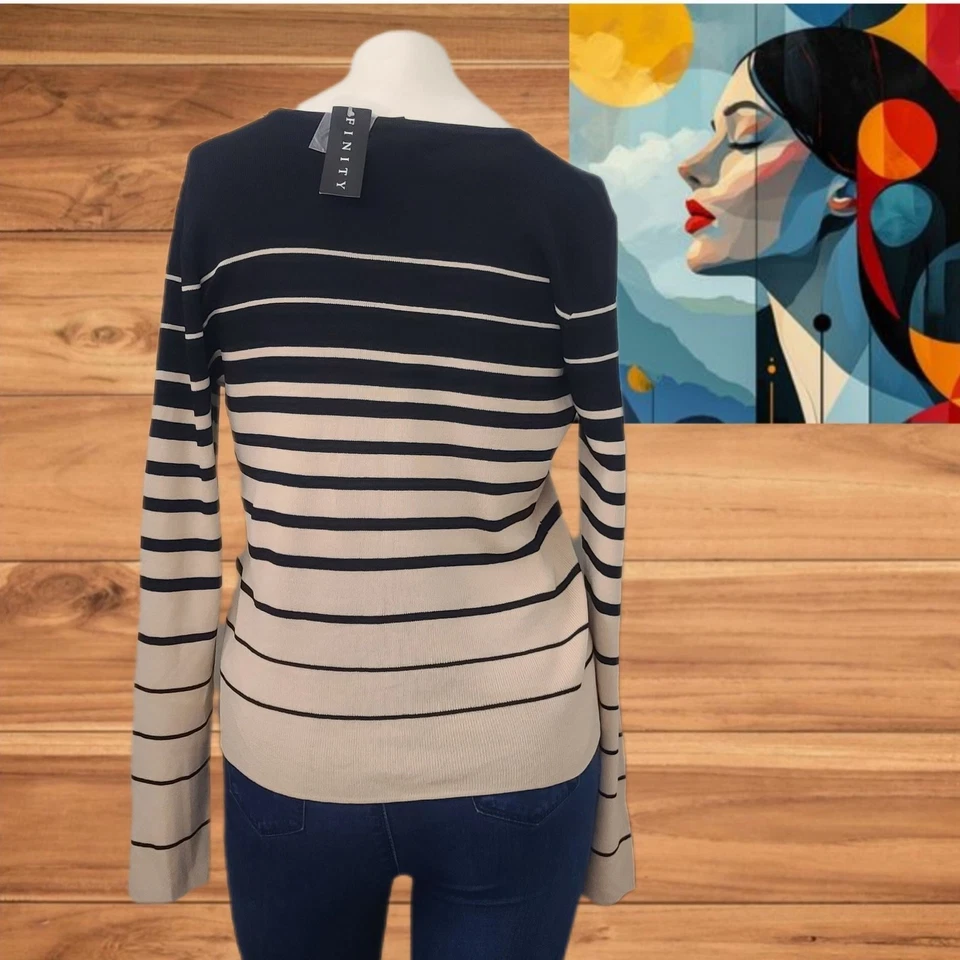 Finity кардиган свитер ребристый трикотажа черный серо-коричневый полоски профессиональный размер L - Изображение 2 из 4