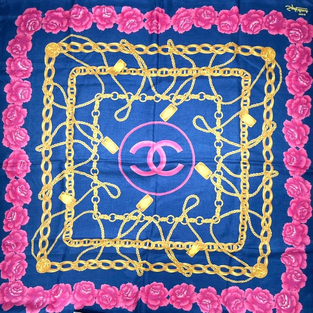 Pink and blue chain Silky Scarf CHANEL Jewelry Chain pattern Silk Scarf Pink X Navy about  main image 4